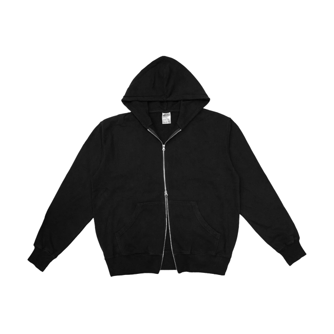 Garment Dye Hoodie - Double Zipper - Black